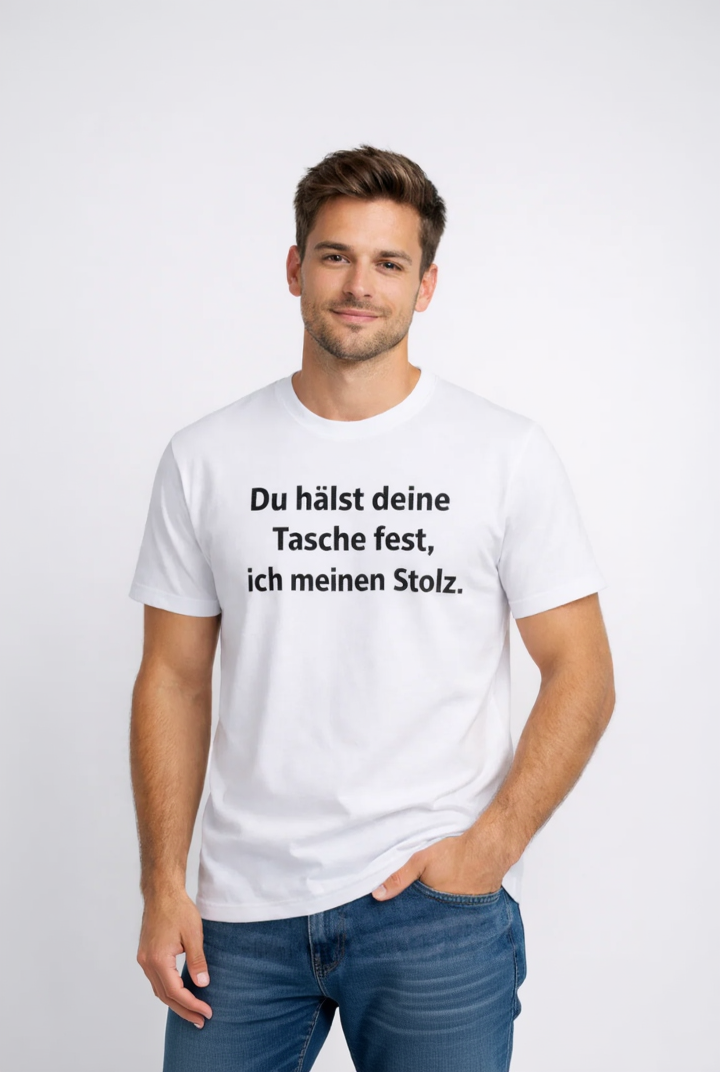 Du hälst deine Tasche fest, ich meinen Stolz