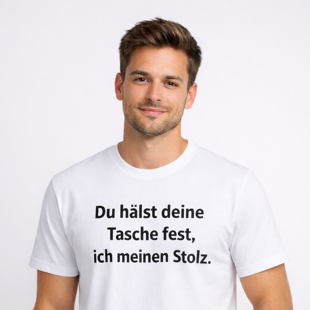 Du hälst deine Tasche fest, ich meinen Stolz