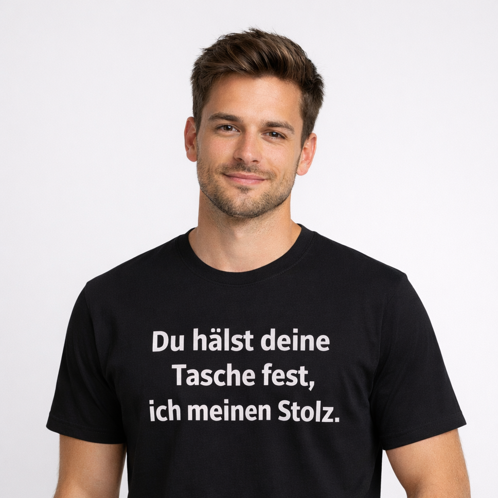 Du hälst deine Tasche fest, ich meinen Stolz